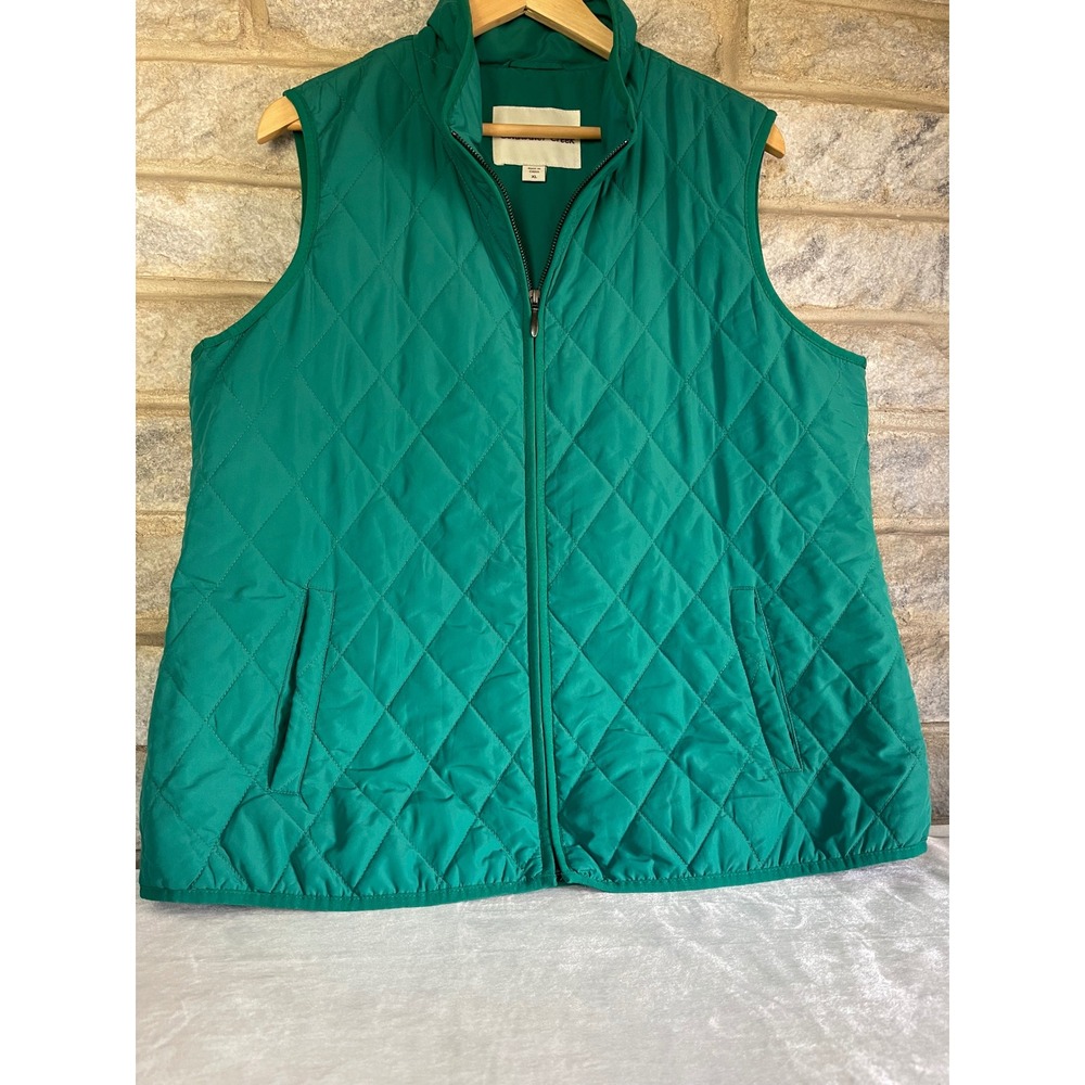 Coldwater Creek Womens XL Green Quilted Full Zip Puffer Vest Diamond Stitch 4586